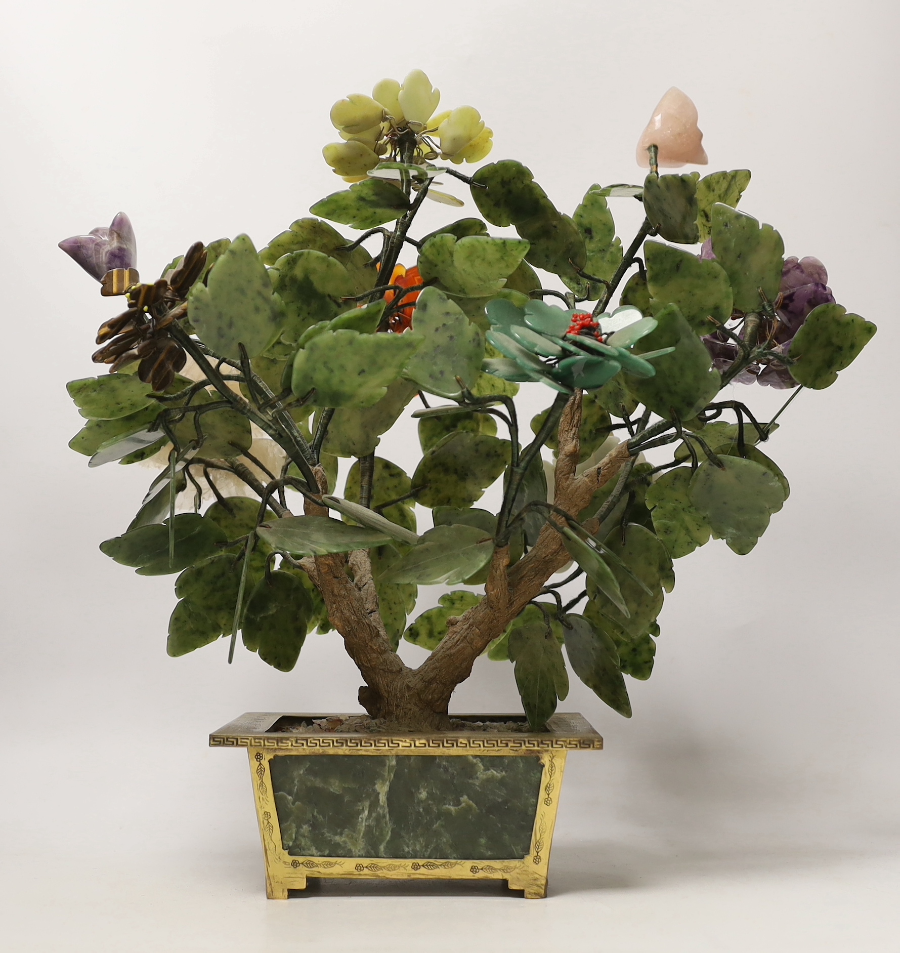 A Chinese carved hardstone stone ‘flower’ display, 42cm